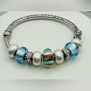 Bella Perlina Aqua Blue Hinged Charm Bracelet